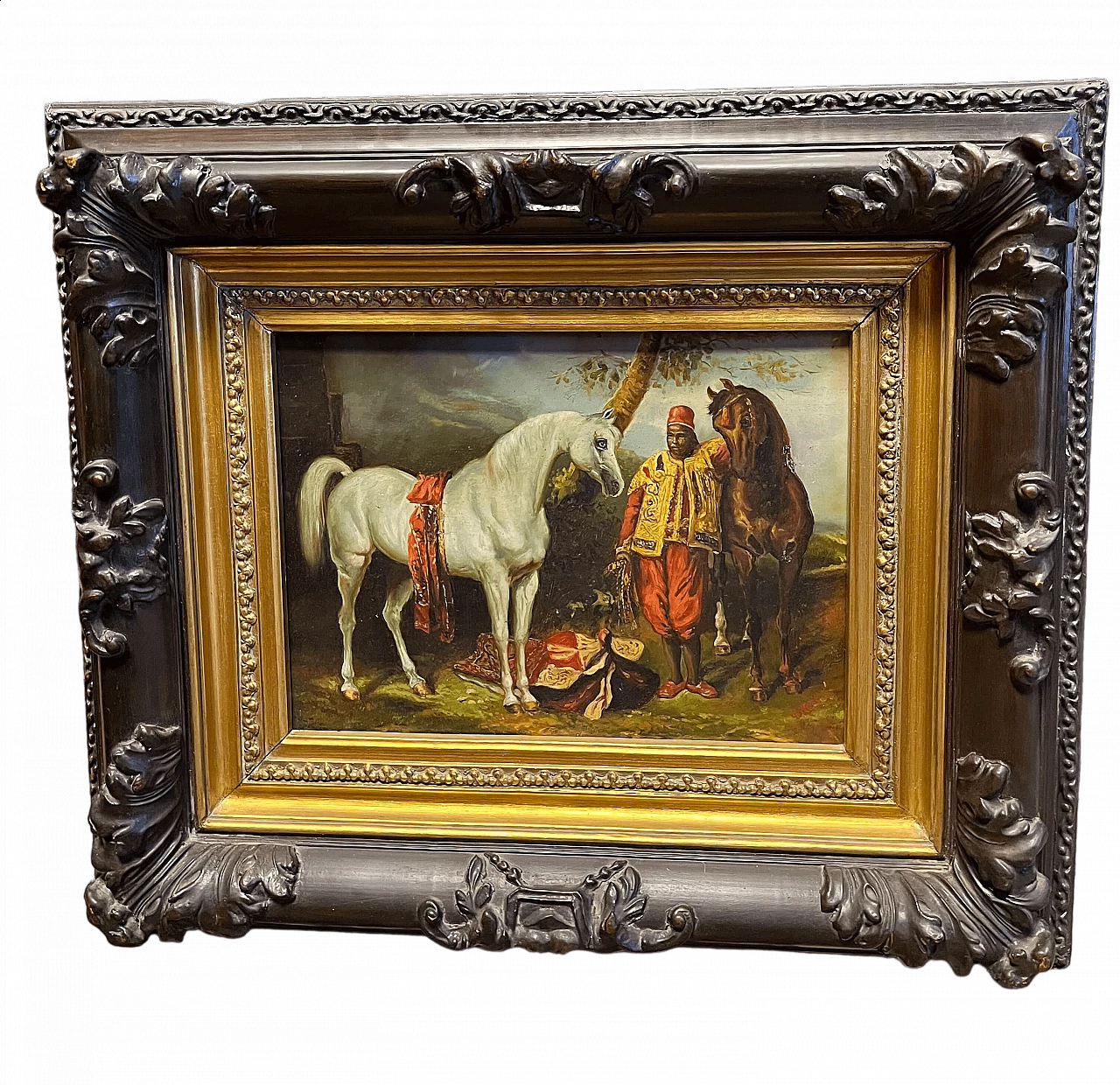 Gustavo Holte, Figura di moro con cavalli, olio su tela, inizio '900 4