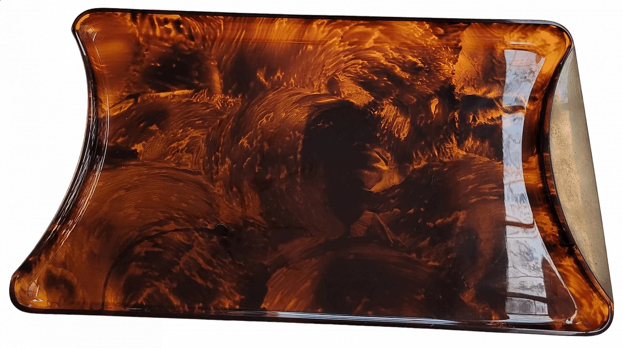 Tortoiseshell lucite and brass tray by Guzzini, 1960s 7