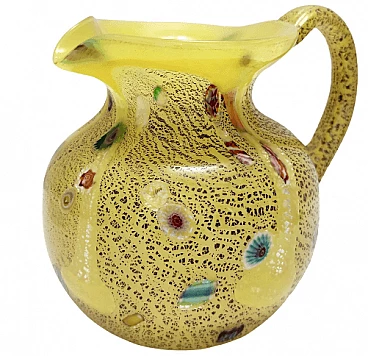 Yellow glass pitcher with murrine and silver specks, 1980s