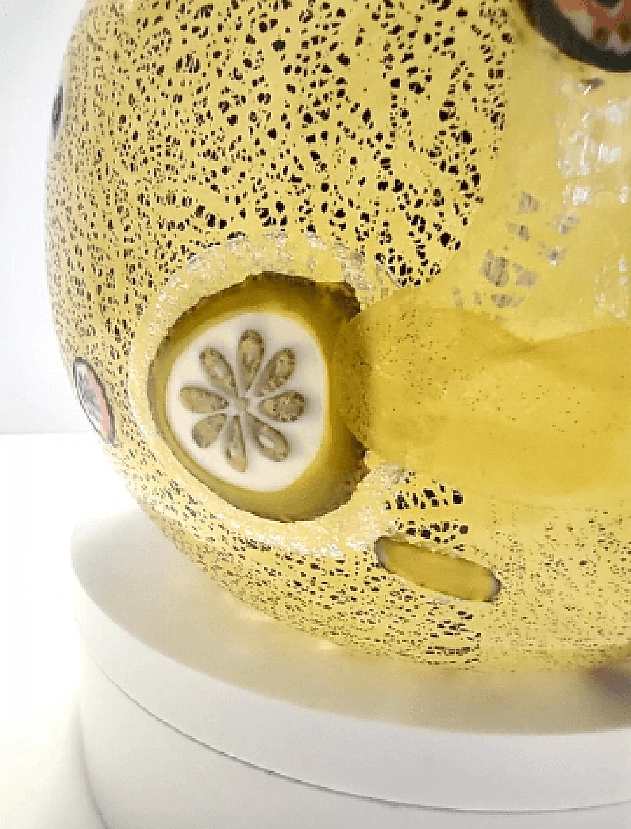 Yellow glass pitcher with murrine and silver specks, 1980s 9