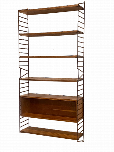 String bookcase in metal and teak veneer by Nils Strinning for String Design AB, 1960s
