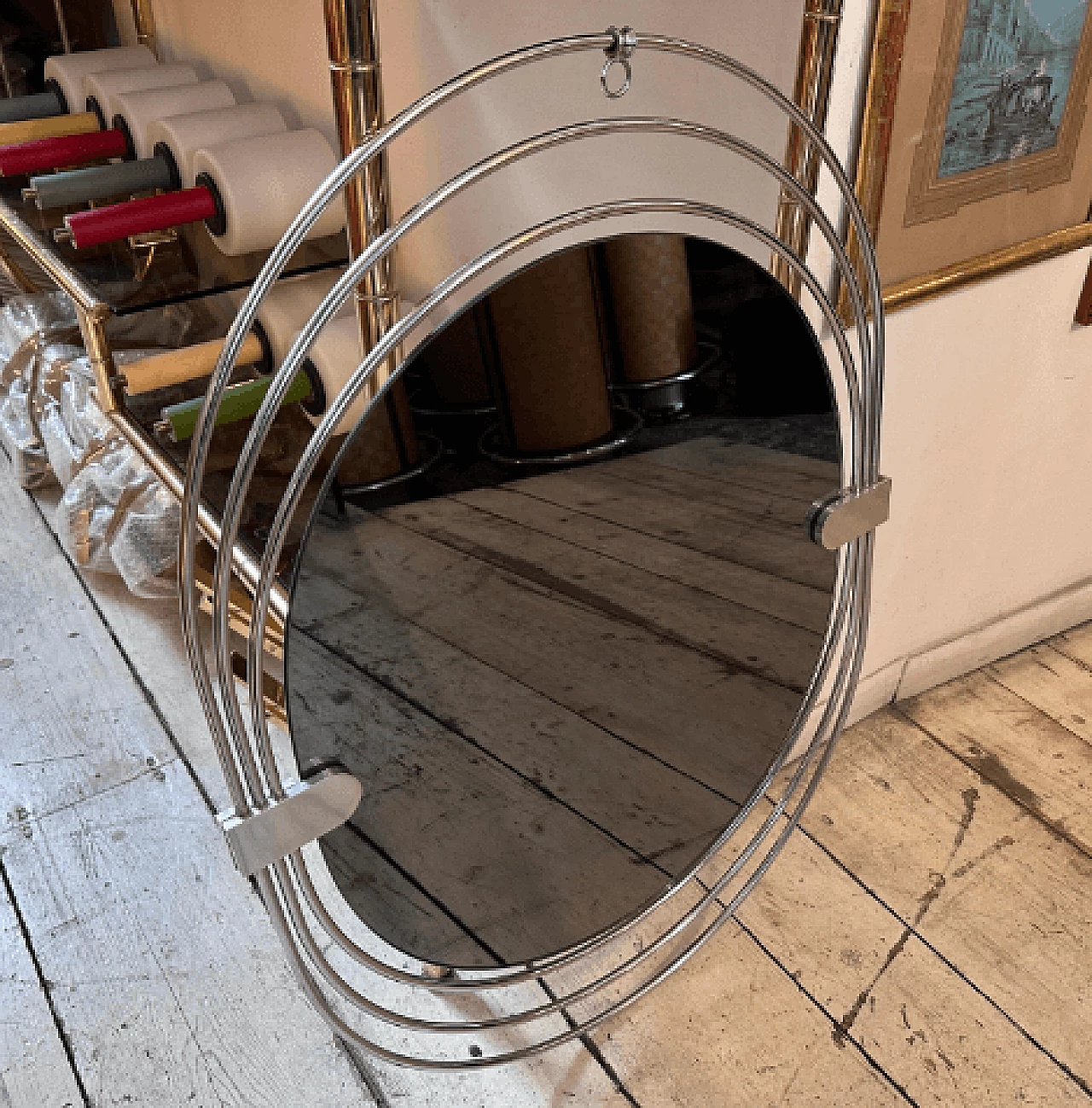 Specchio in acciaio e vetro fumé attribuito a Gaetano Sciolari, anni '70 2