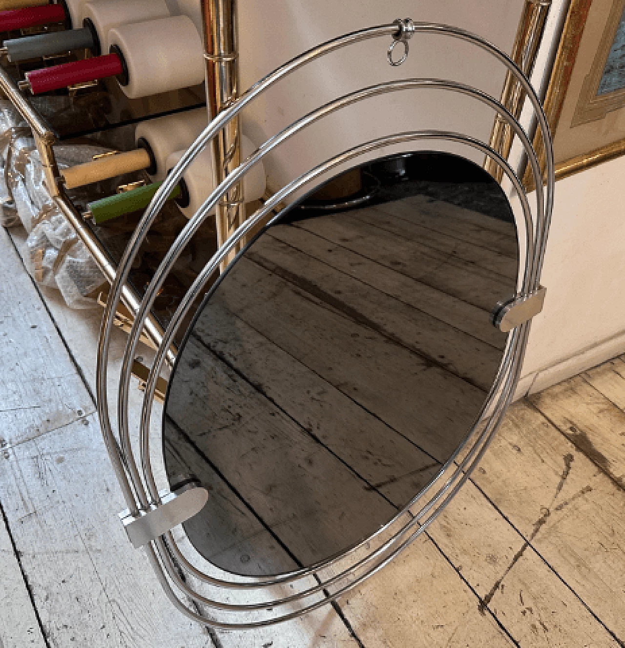 Specchio in acciaio e vetro fumé attribuito a Gaetano Sciolari, anni '70 3