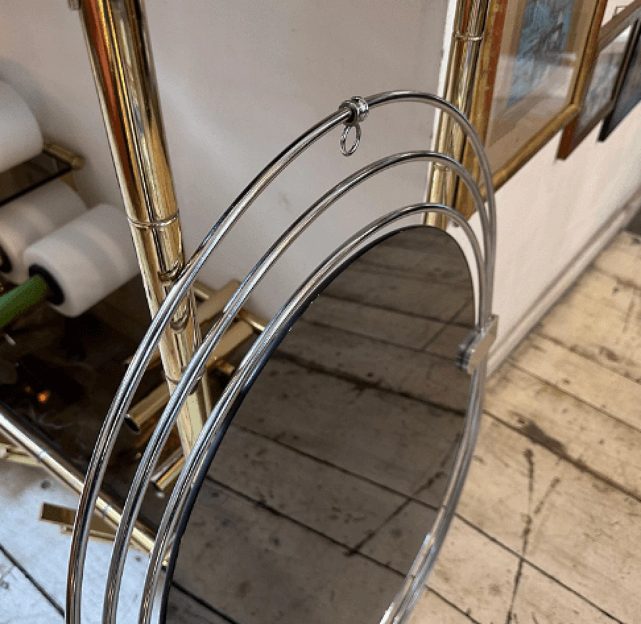 Specchio in acciaio e vetro fumé attribuito a Gaetano Sciolari, anni '70 11