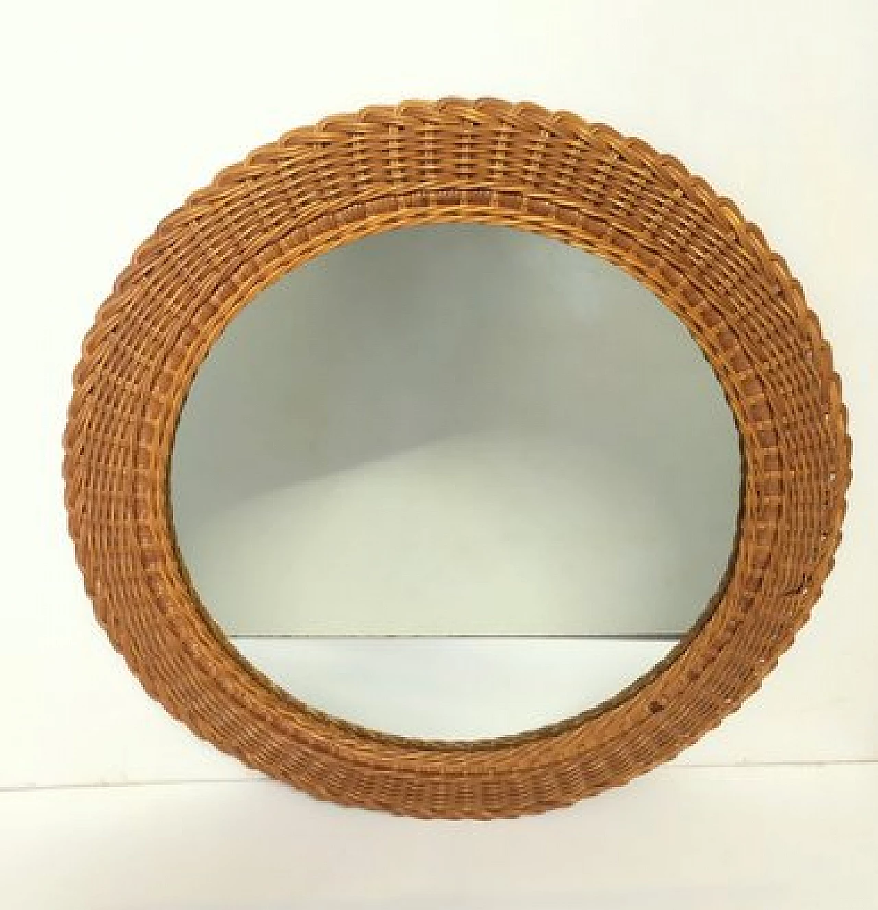 Round wicker wall mirror attributed to Franco Albini, 1950s 1