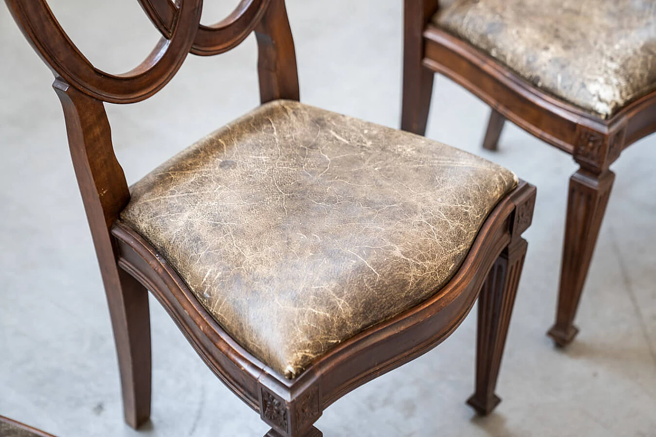 4 Hand-carved walnut chairs with leatherette seat, 1970s 3