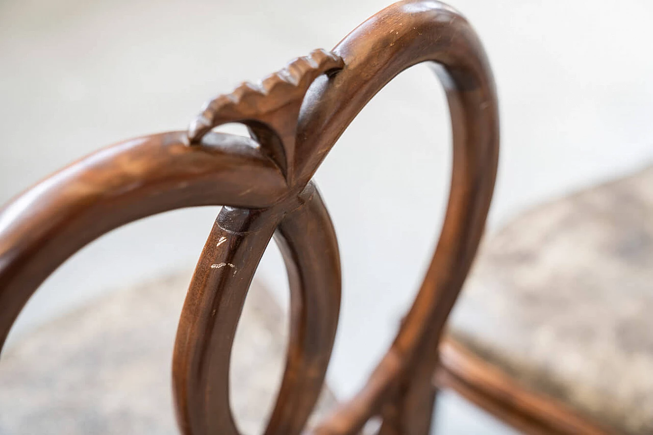 4 Hand-carved walnut chairs with leatherette seat, 1970s 16