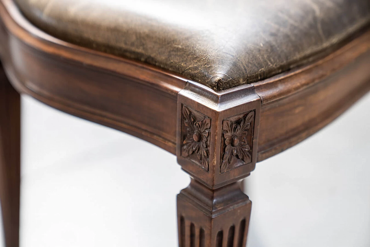 4 Hand-carved walnut chairs with leatherette seat, 1970s 17