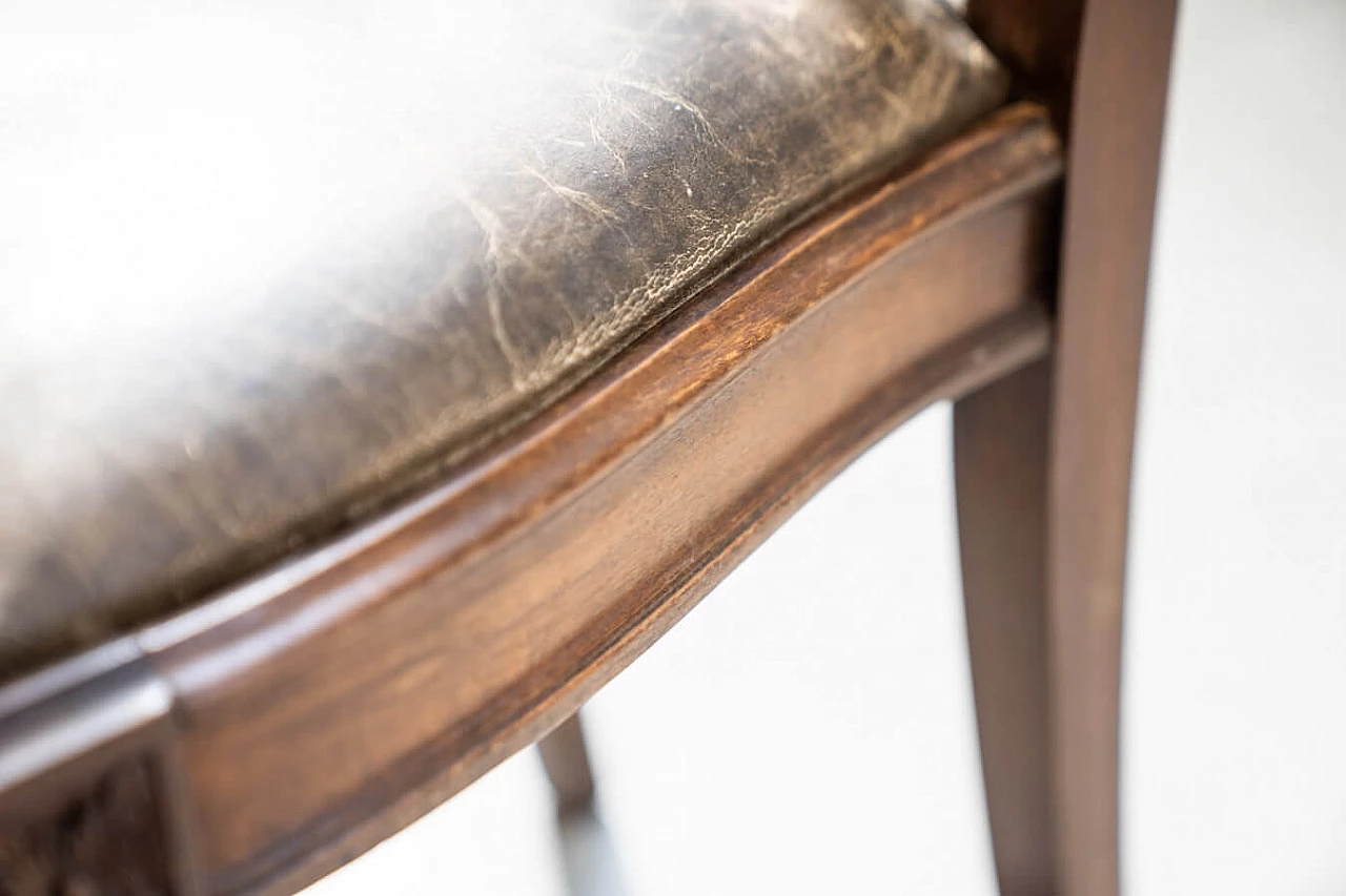 4 Hand-carved walnut chairs with leatherette seat, 1970s 20