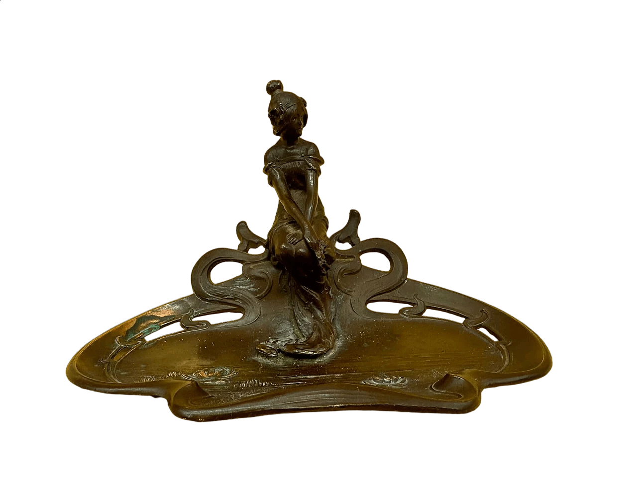 Svuota tasche con fanciulla seduta in laghetto con ninfee, inizio '900 4