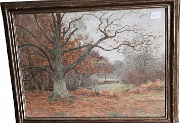Autumn landscape with trees, double-sided watercolor, 19th century