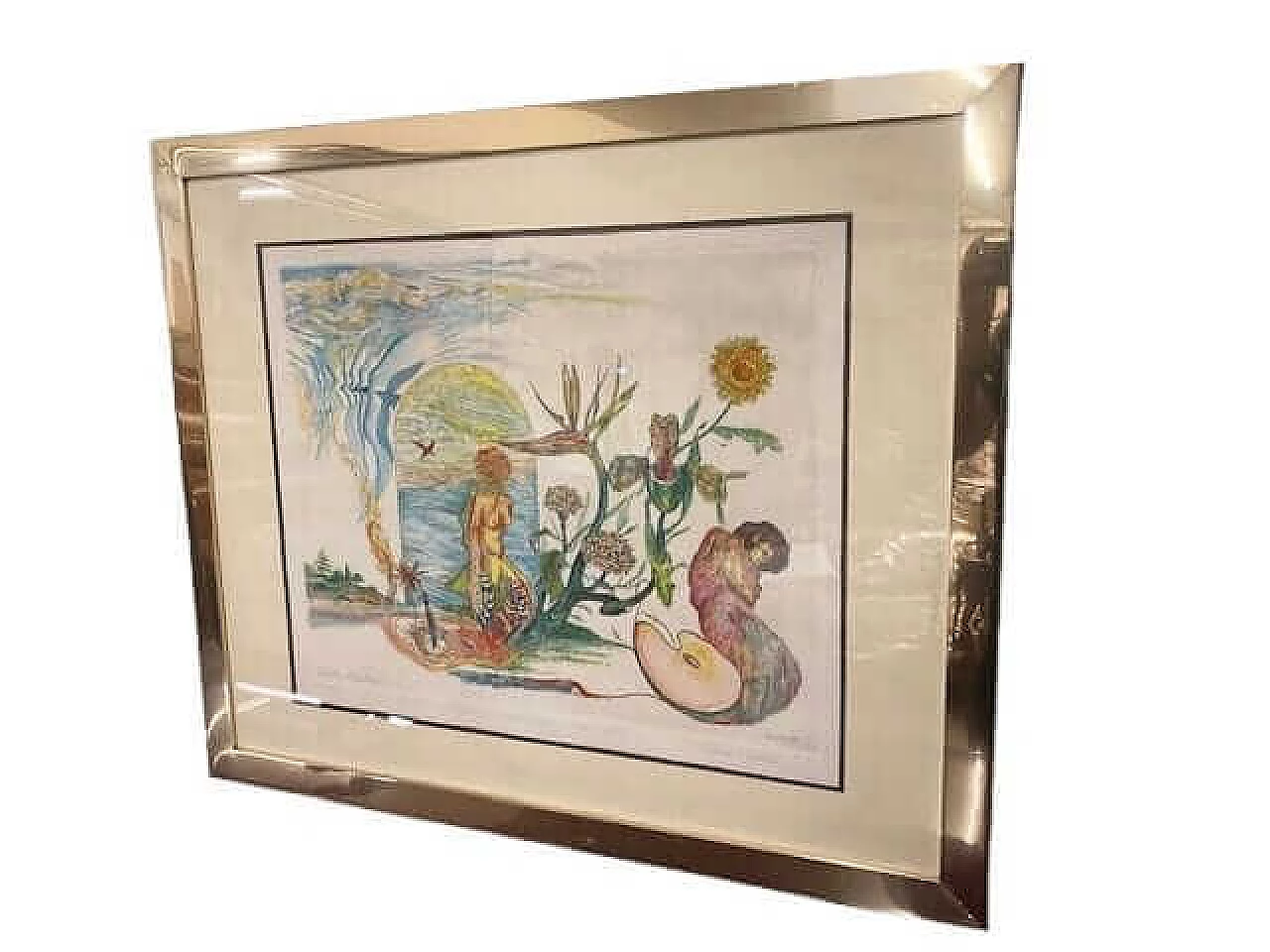 Gordon Faggetter, surrealist composition, watercolor etching, 1976 13