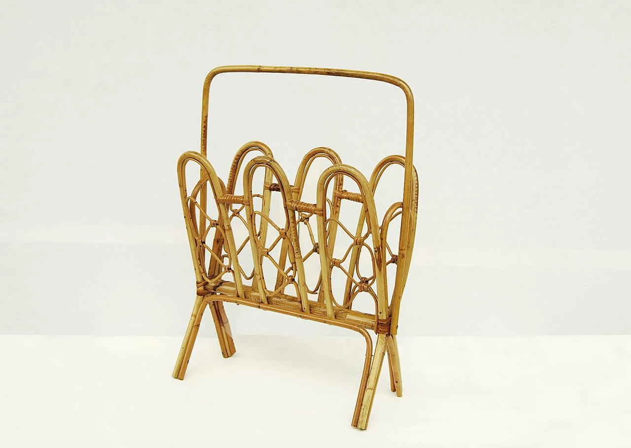 Bamboo and wicker magazine rack, 1960s 1