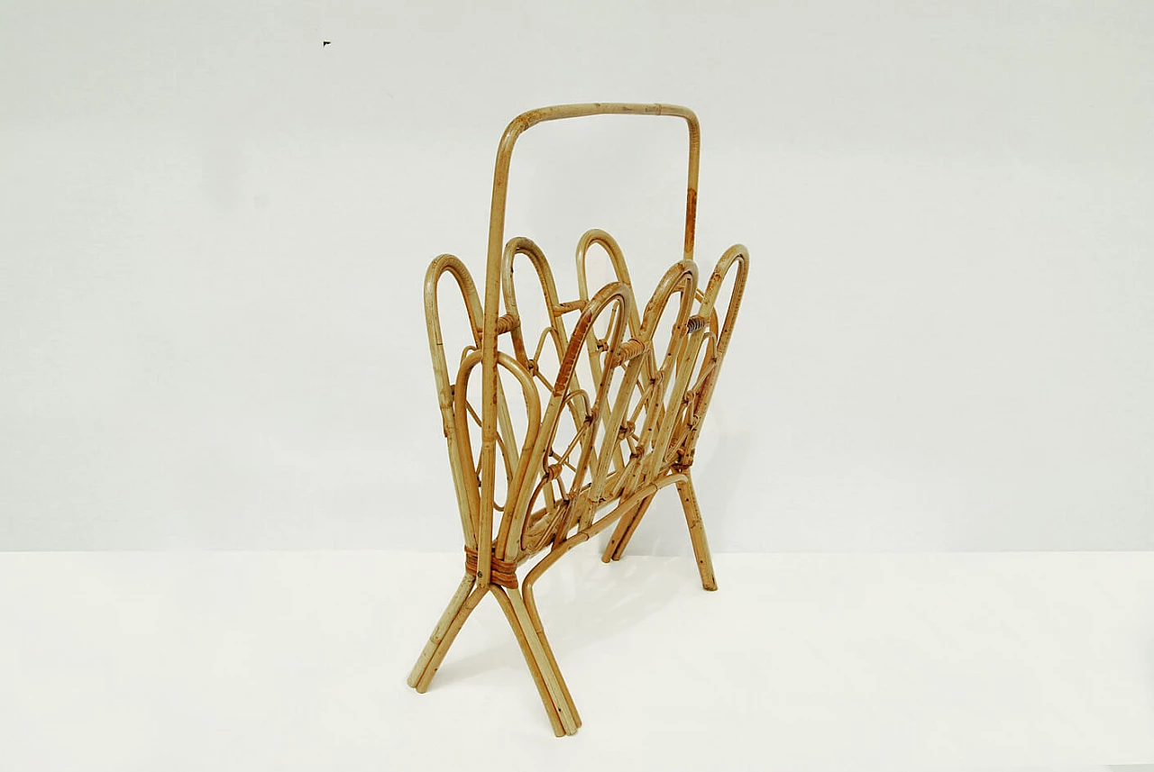 Bamboo and wicker magazine rack, 1960s 2