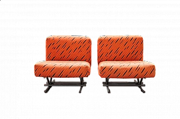 Pair of metal and red and black fabric armchairs, 1970s
