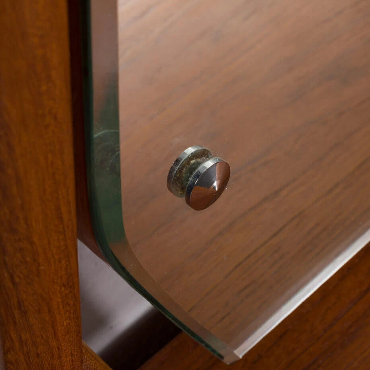 Scandinavian teak vanity table with trapezoidal mirror attributed to John Texmon, 1960s 11