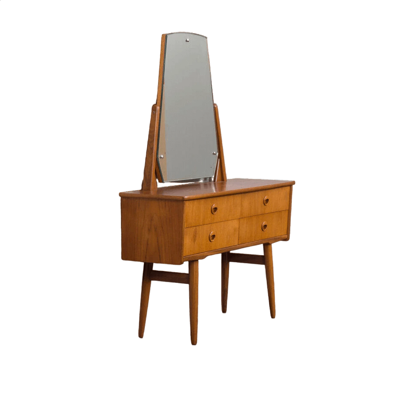 Scandinavian teak vanity table with trapezoidal mirror attributed to John Texmon, 1960s 18