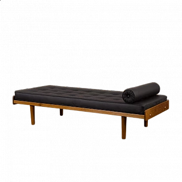 Daybed G19 in oak and black leather by Ejvind A. Johansson for FDB Furniture, 1960s