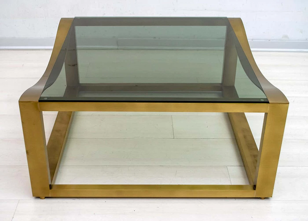 Solid brass coffee table with smoked glass top by Luciano Frigerio, 1970s 2