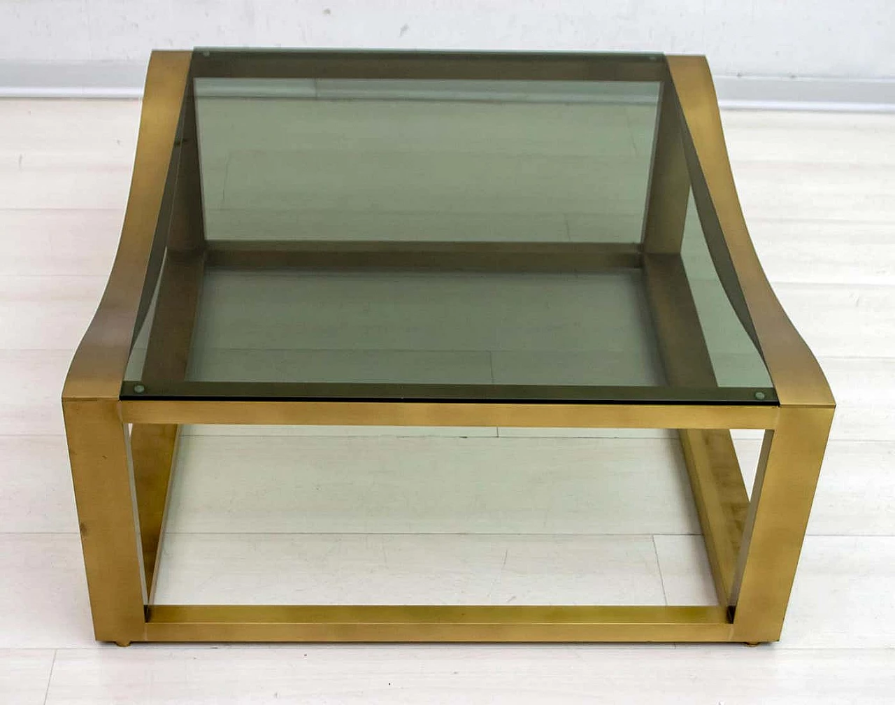 Solid brass coffee table with smoked glass top by Luciano Frigerio, 1970s 3