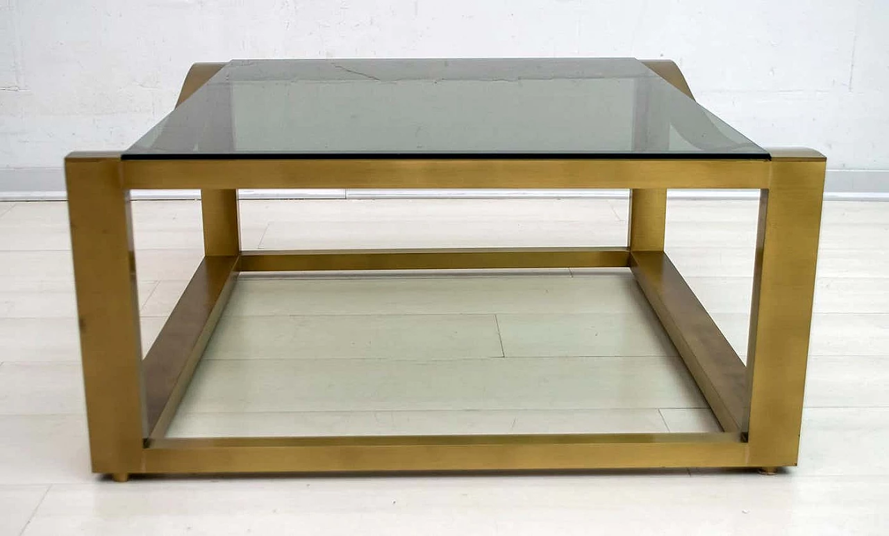 Solid brass coffee table with smoked glass top by Luciano Frigerio, 1970s 4