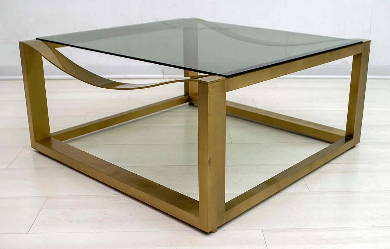 Solid brass coffee table with smoked glass top by Luciano Frigerio, 1970s 5