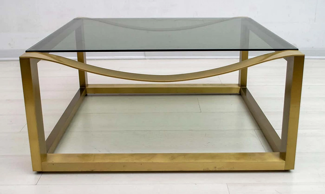 Solid brass coffee table with smoked glass top by Luciano Frigerio, 1970s 6