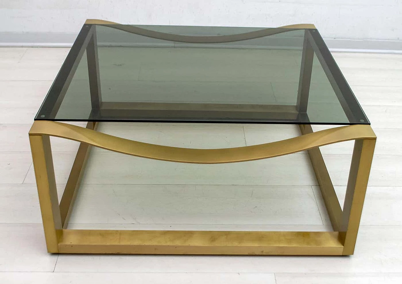 Solid brass coffee table with smoked glass top by Luciano Frigerio, 1970s 7