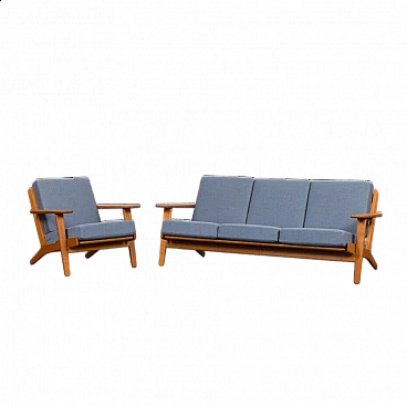 GE-290 oak three-seater sofa and armchair by Hans J. Wegner for Getama, 1950s