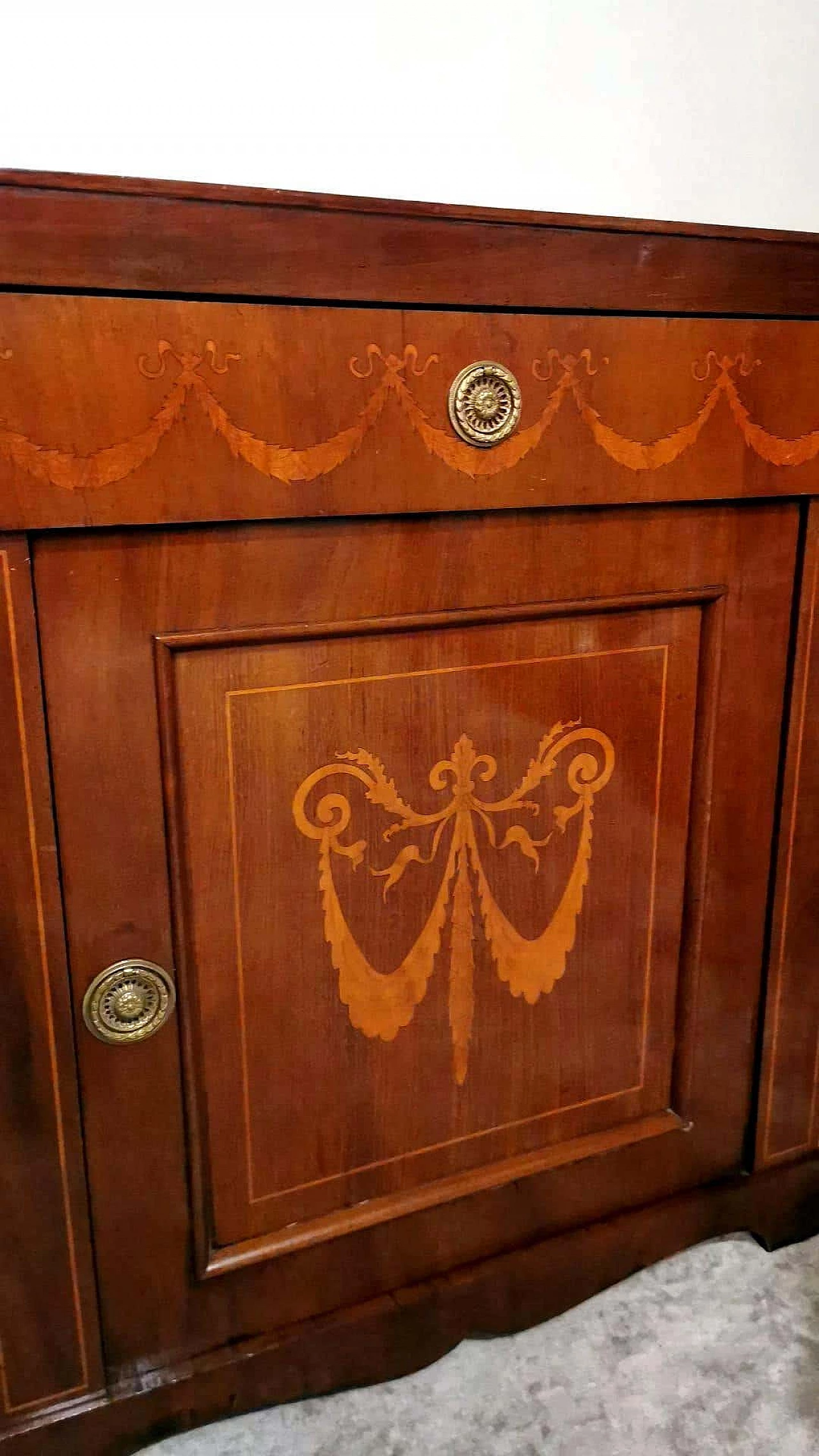 Credenza in stile Biedermeier in legno sapele con intarsi in betulla, fine '800 6