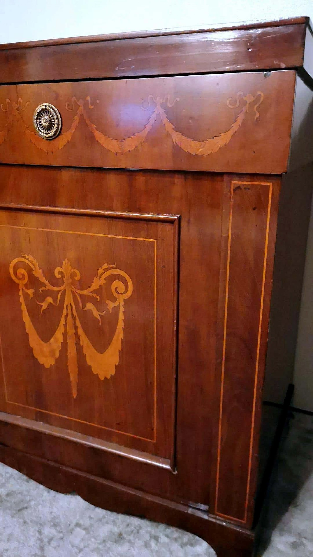 Credenza in stile Biedermeier in legno sapele con intarsi in betulla, fine '800 7