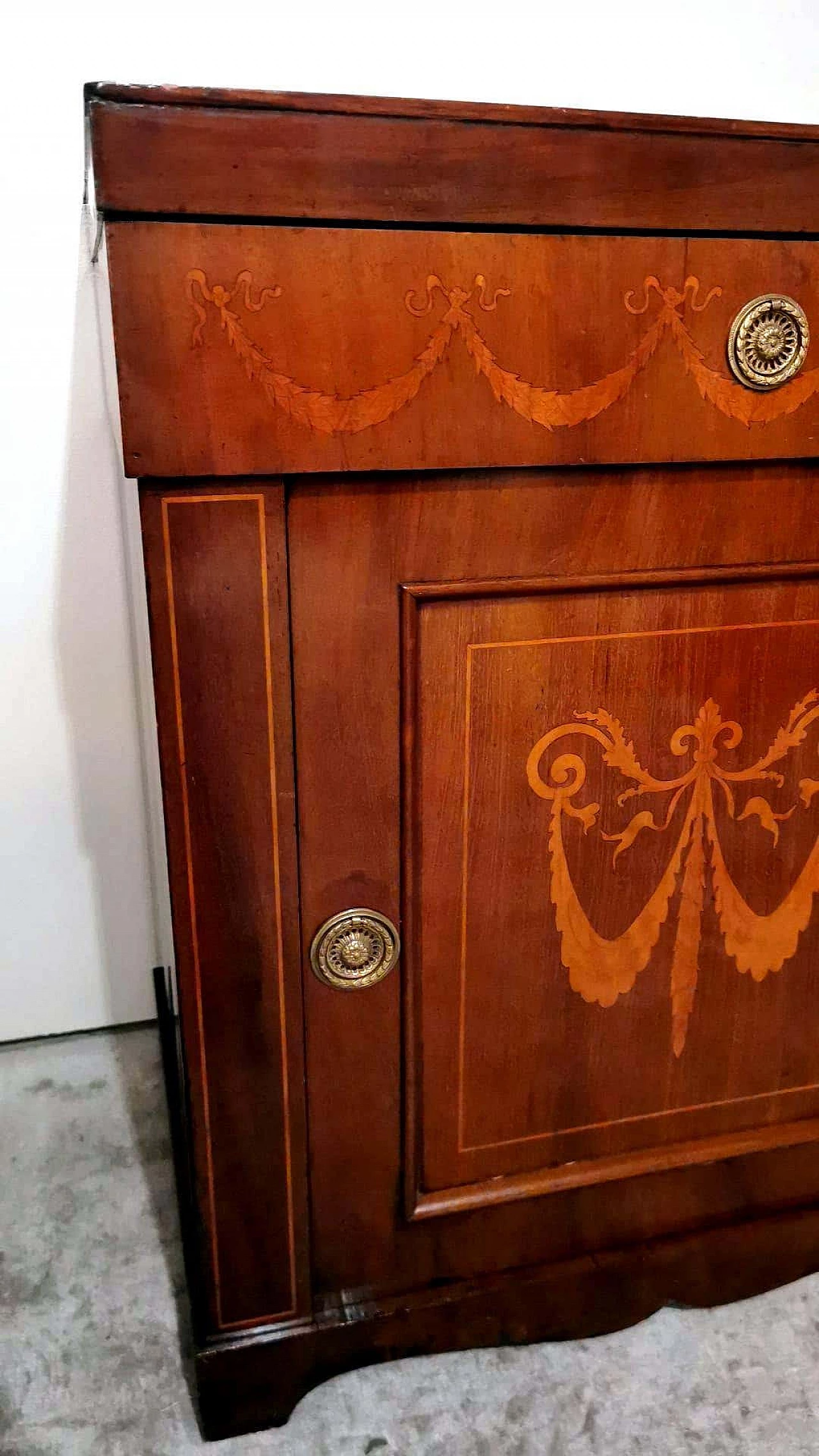 Credenza in stile Biedermeier in legno sapele con intarsi in betulla, fine '800 11