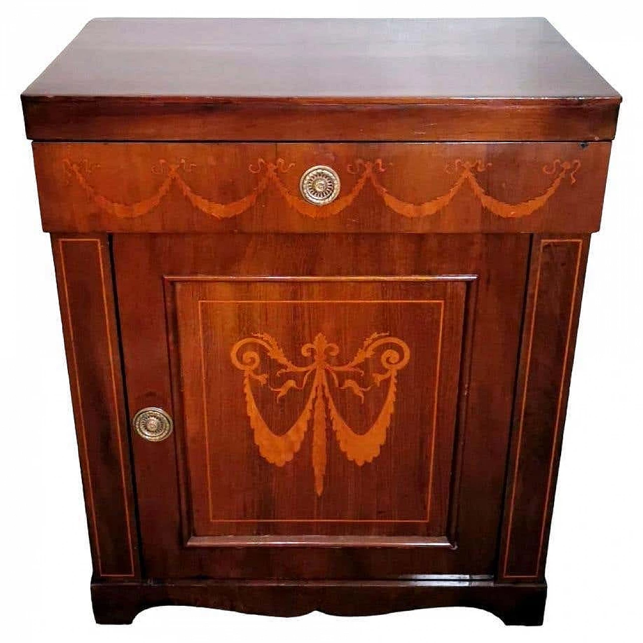 Credenza in stile Biedermeier in legno sapele con intarsi in betulla, fine '800 17