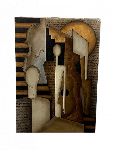 Art Deco style composition, mixed media painting on wood, 1980s