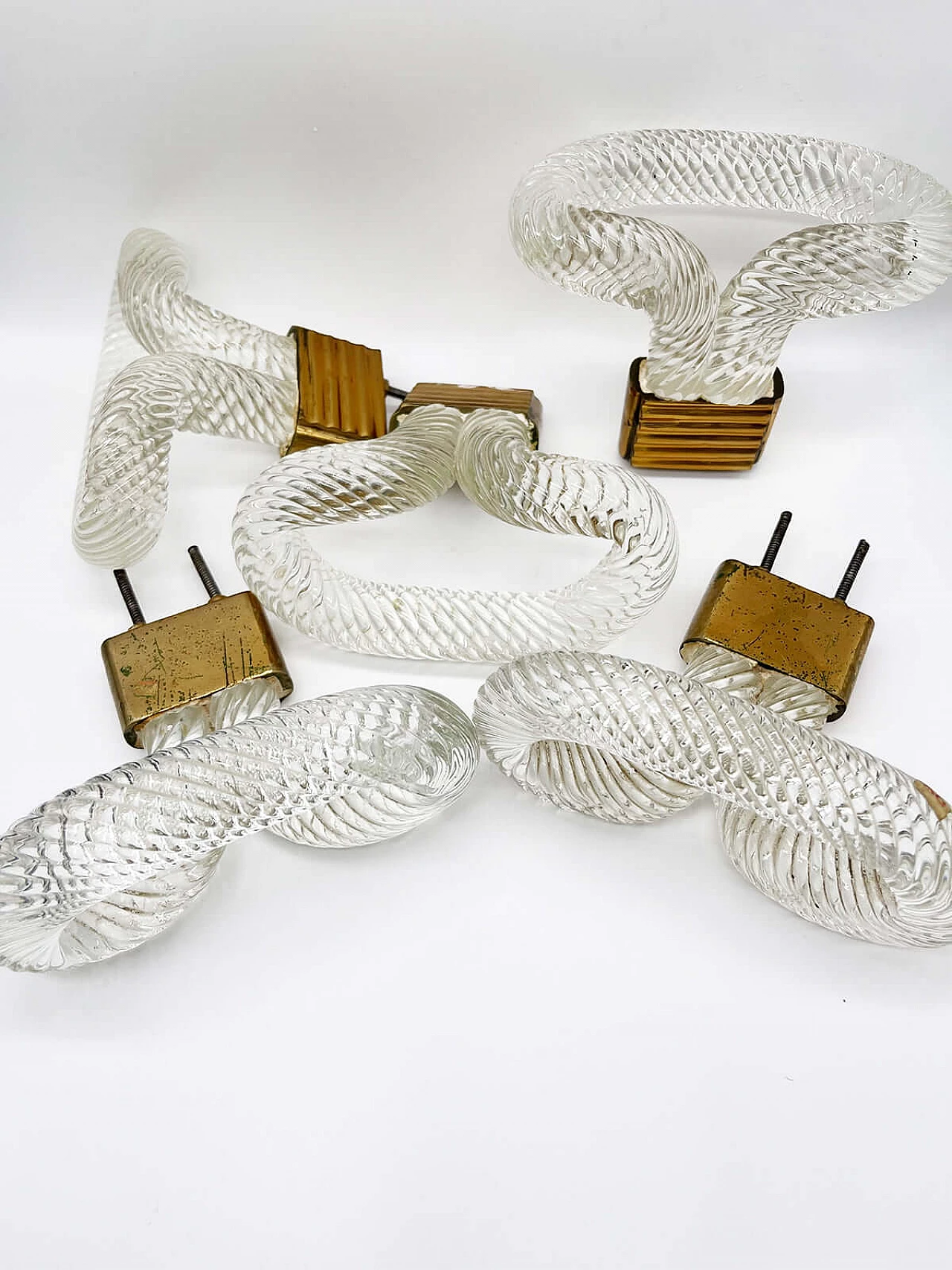 5 Maniglie in cristallo e ottone attribuita a Barovier & Toso, anni '50 3