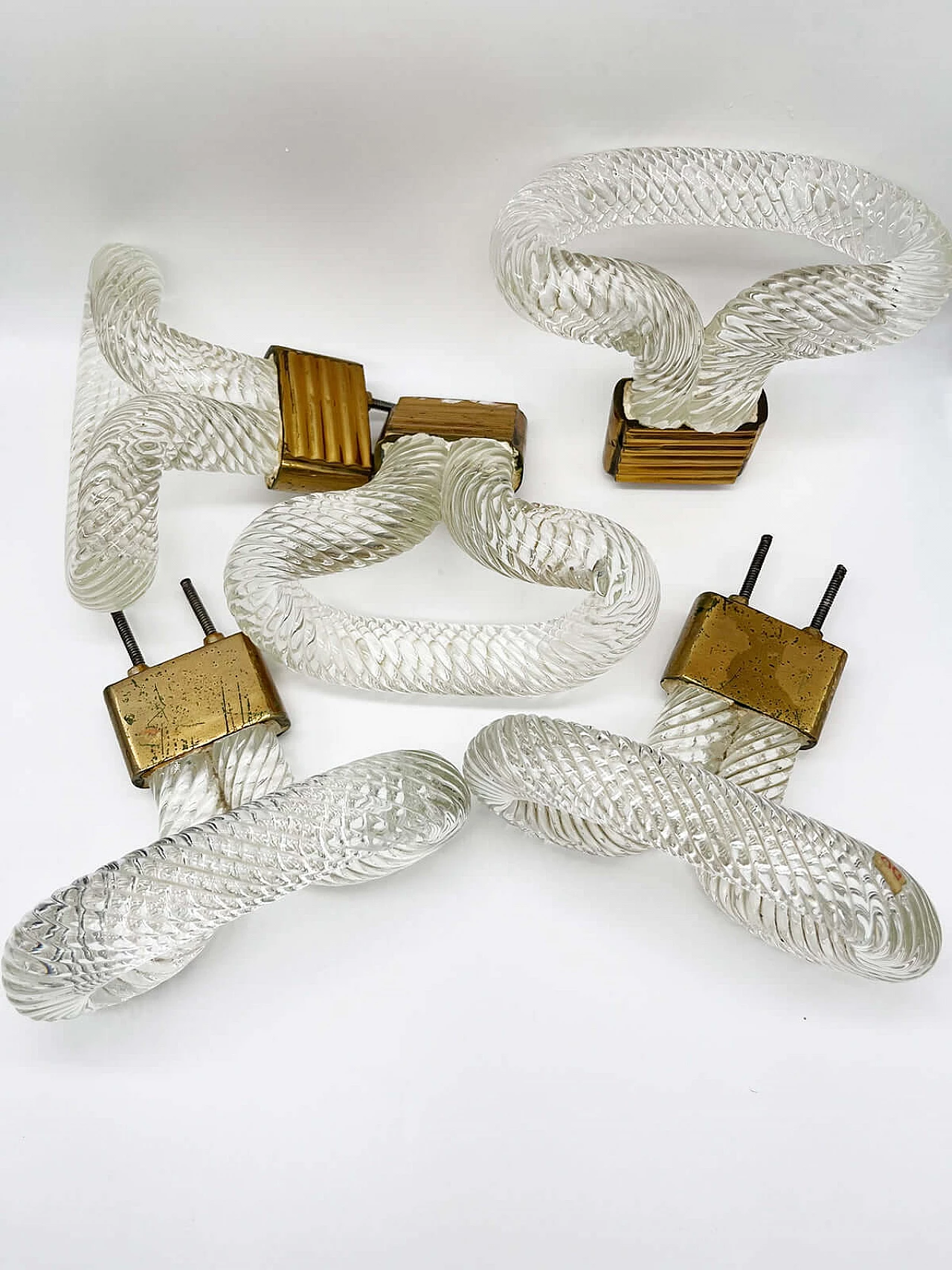 5 Maniglie in cristallo e ottone attribuita a Barovier & Toso, anni '50 8