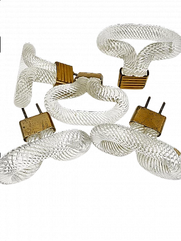 5 Crystal and brass handles attributed to Barovier & Toso, 1950s