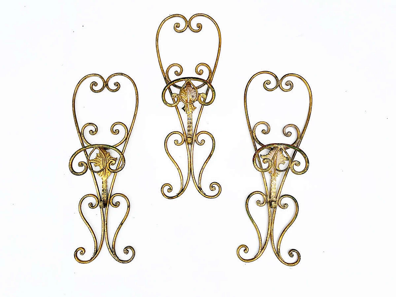 3 Gold wrought iron coat hooks, 1950s 1