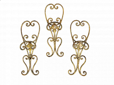 3 Gold wrought iron coat hooks, 1950s