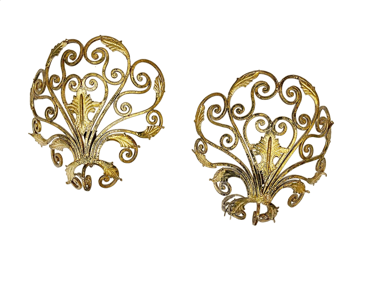 Pair of gold-decorated wrought iron wall sconces attributed to Pierluigi Colli, 1950s 5
