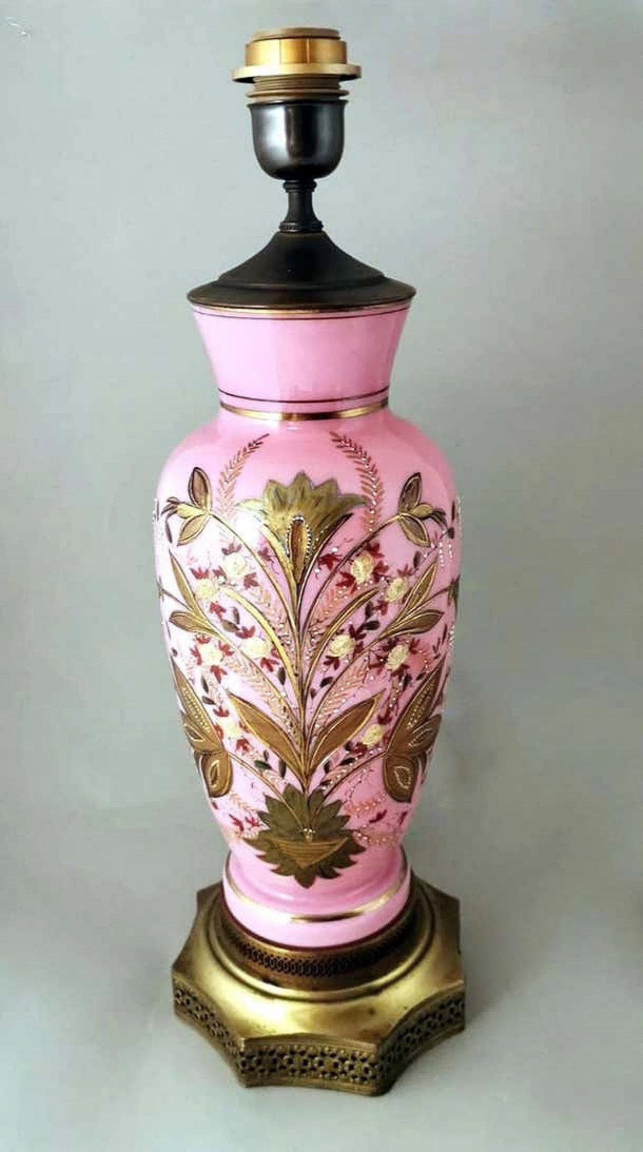 Napoleon III style table lamp in hand-painted opaline glass, late 19th century 1