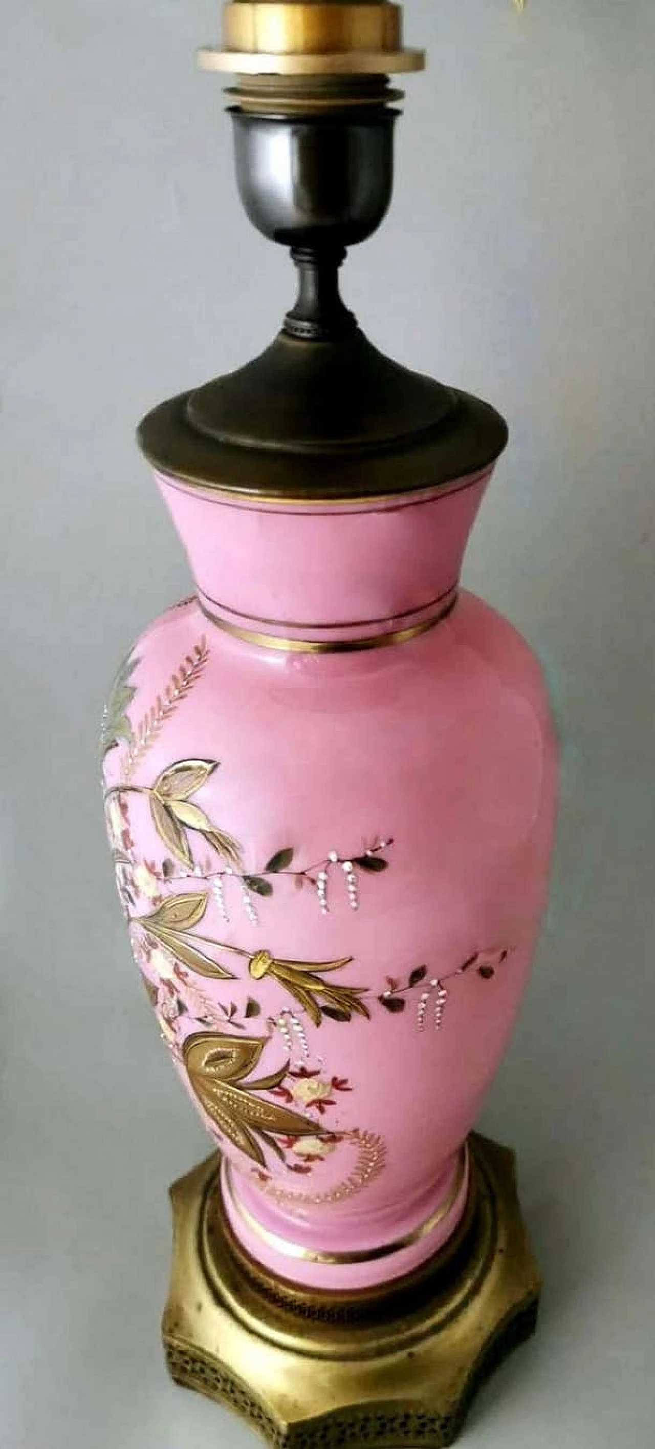 Napoleon III style table lamp in hand-painted opaline glass, late 19th century 3