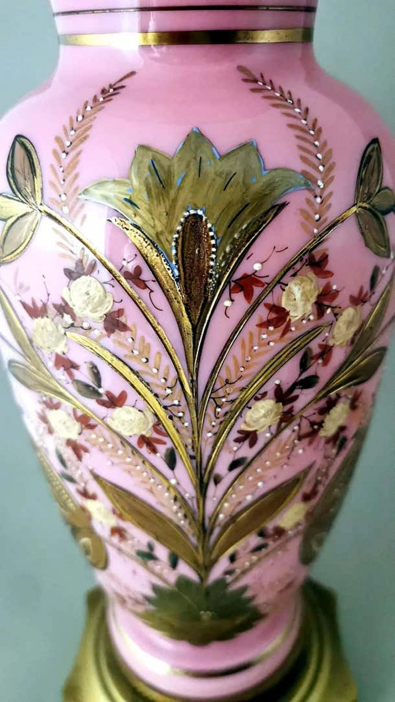 Napoleon III style table lamp in hand-painted opaline glass, late 19th century 6