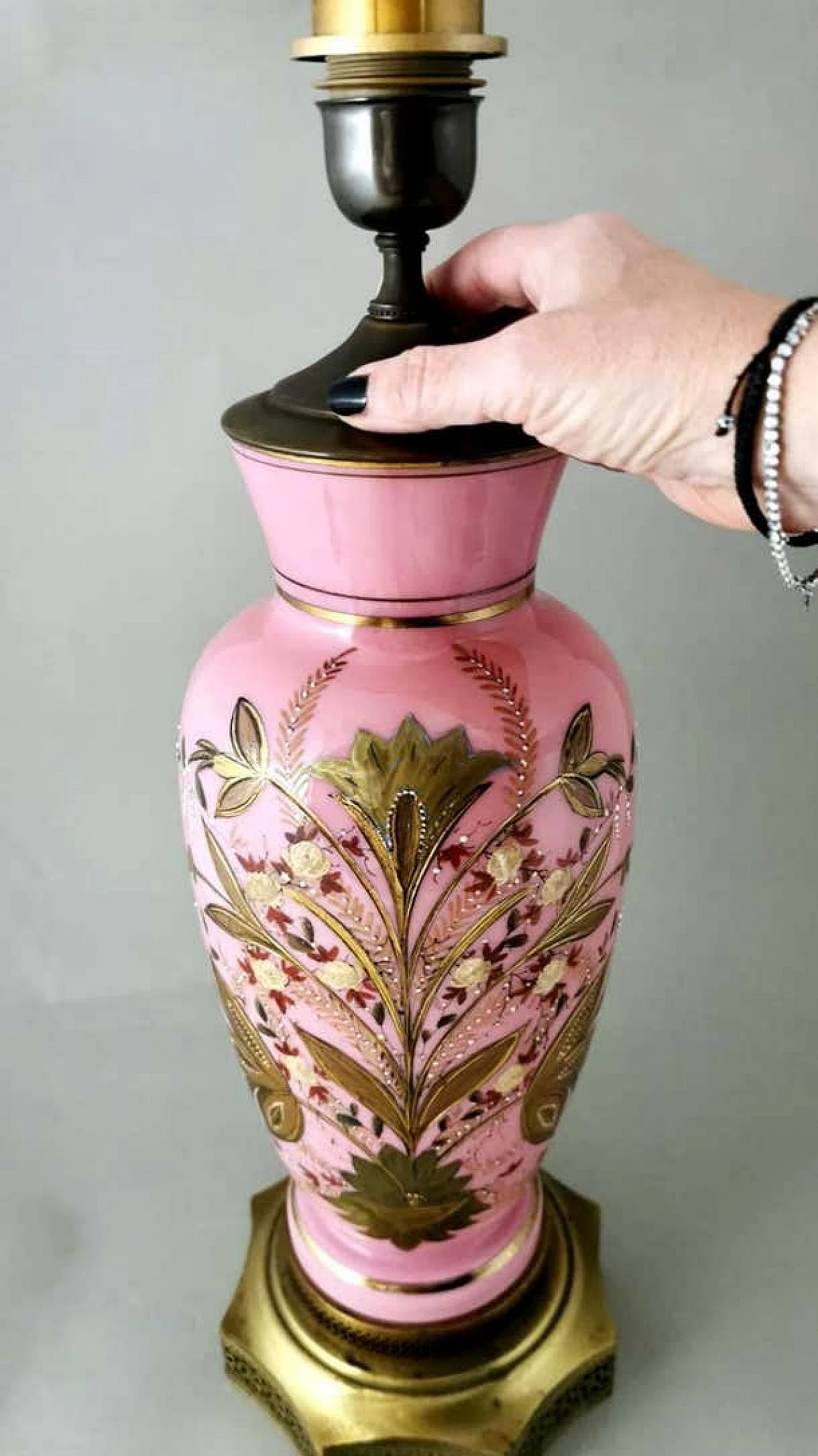 Napoleon III style table lamp in hand-painted opaline glass, late 19th century 20