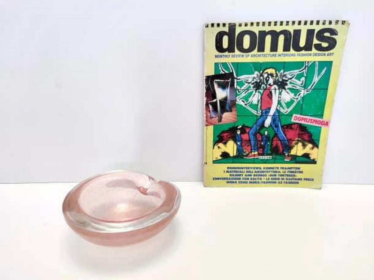 Peach-pink Murano glass ashtray with gold leaf, 1960s 7