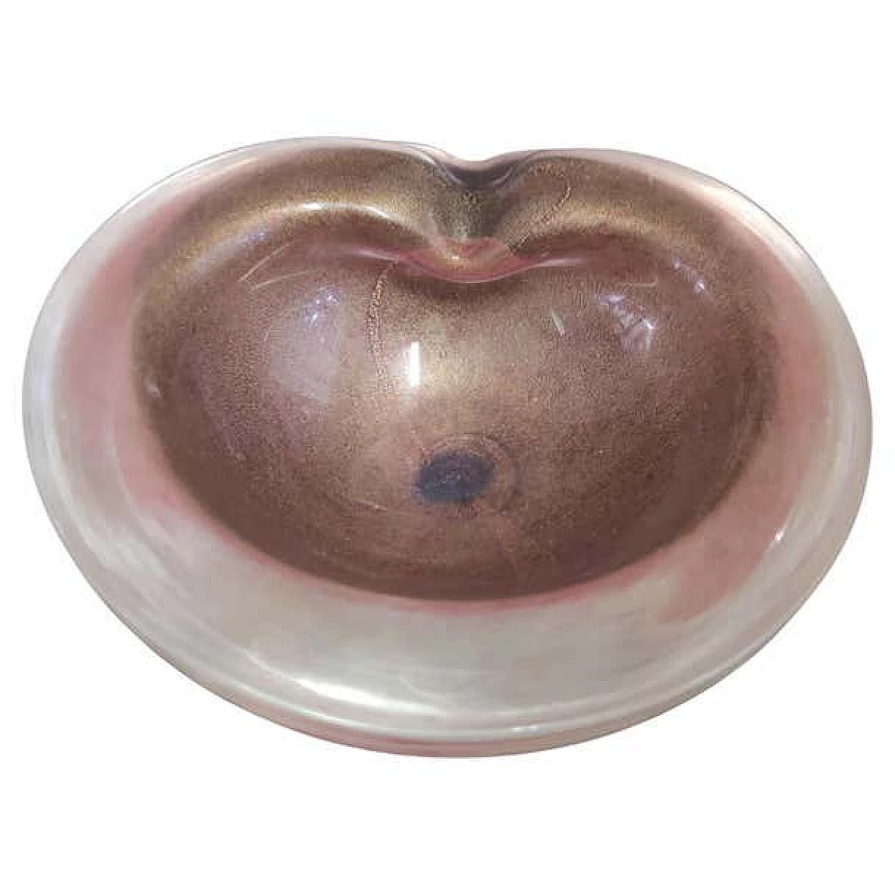 Peach-pink Murano glass ashtray with gold leaf, 1960s 13