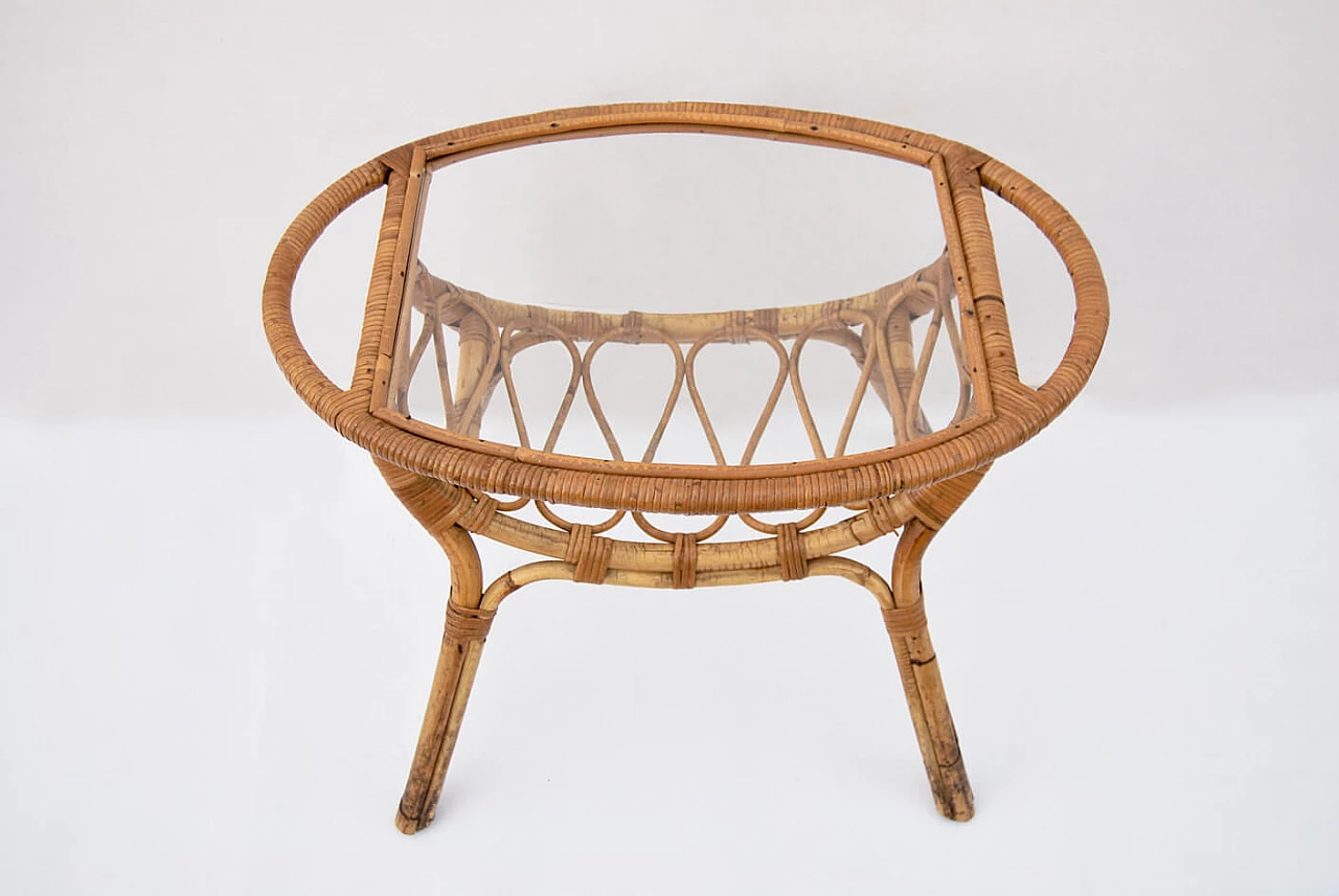 Bamboo and wicker coffee table with glass top, 1960s 1