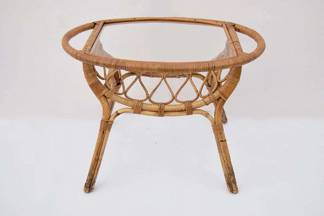 Bamboo and wicker coffee table with glass top, 1960s 5