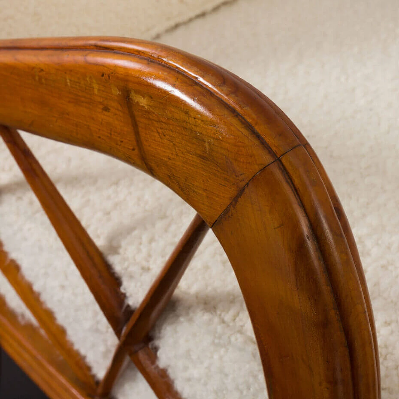 Pair of armchairs in natural boucle fabric and cherry wood by Paolo Buffa, 1950s 14