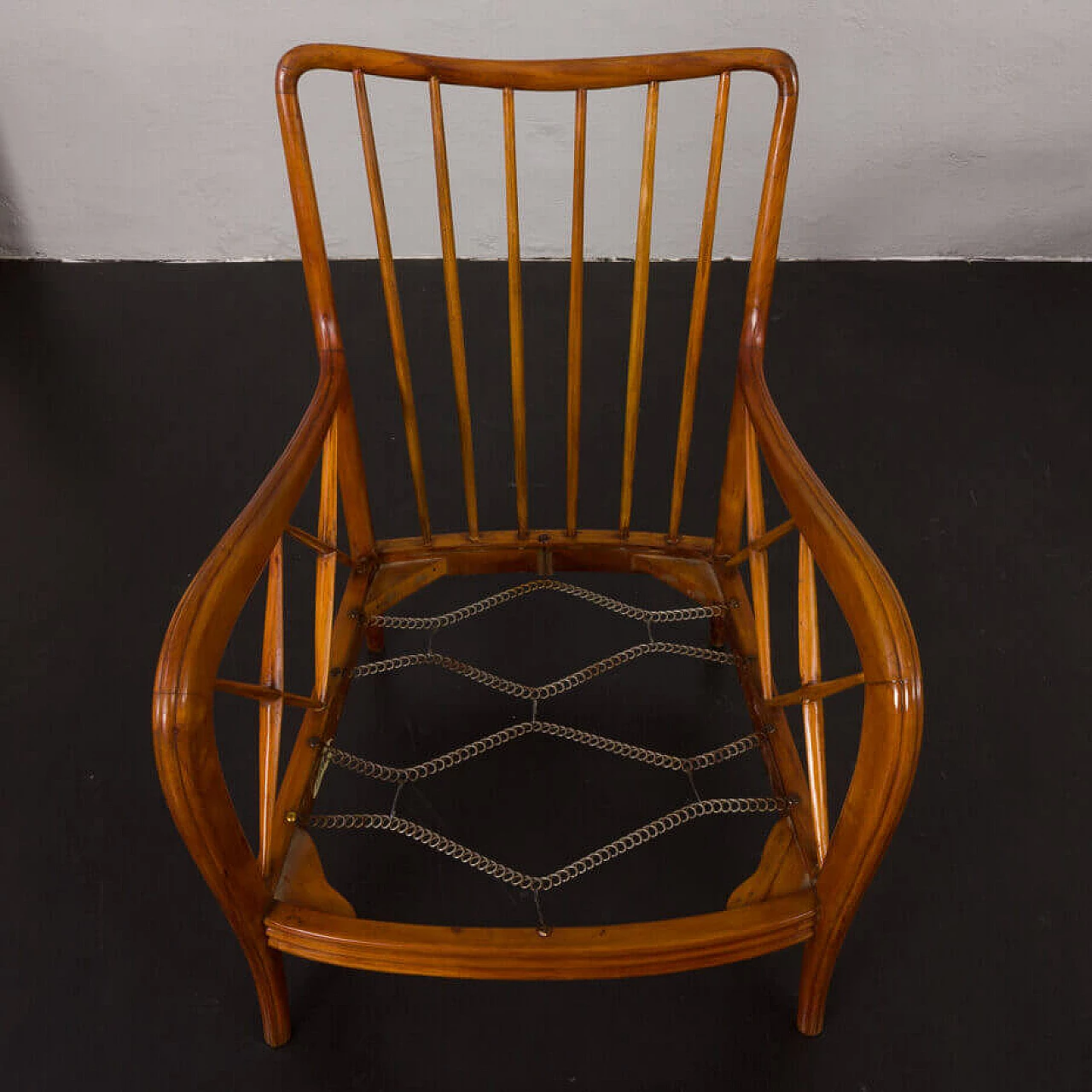 Pair of armchairs in natural boucle fabric and cherry wood by Paolo Buffa, 1950s 17